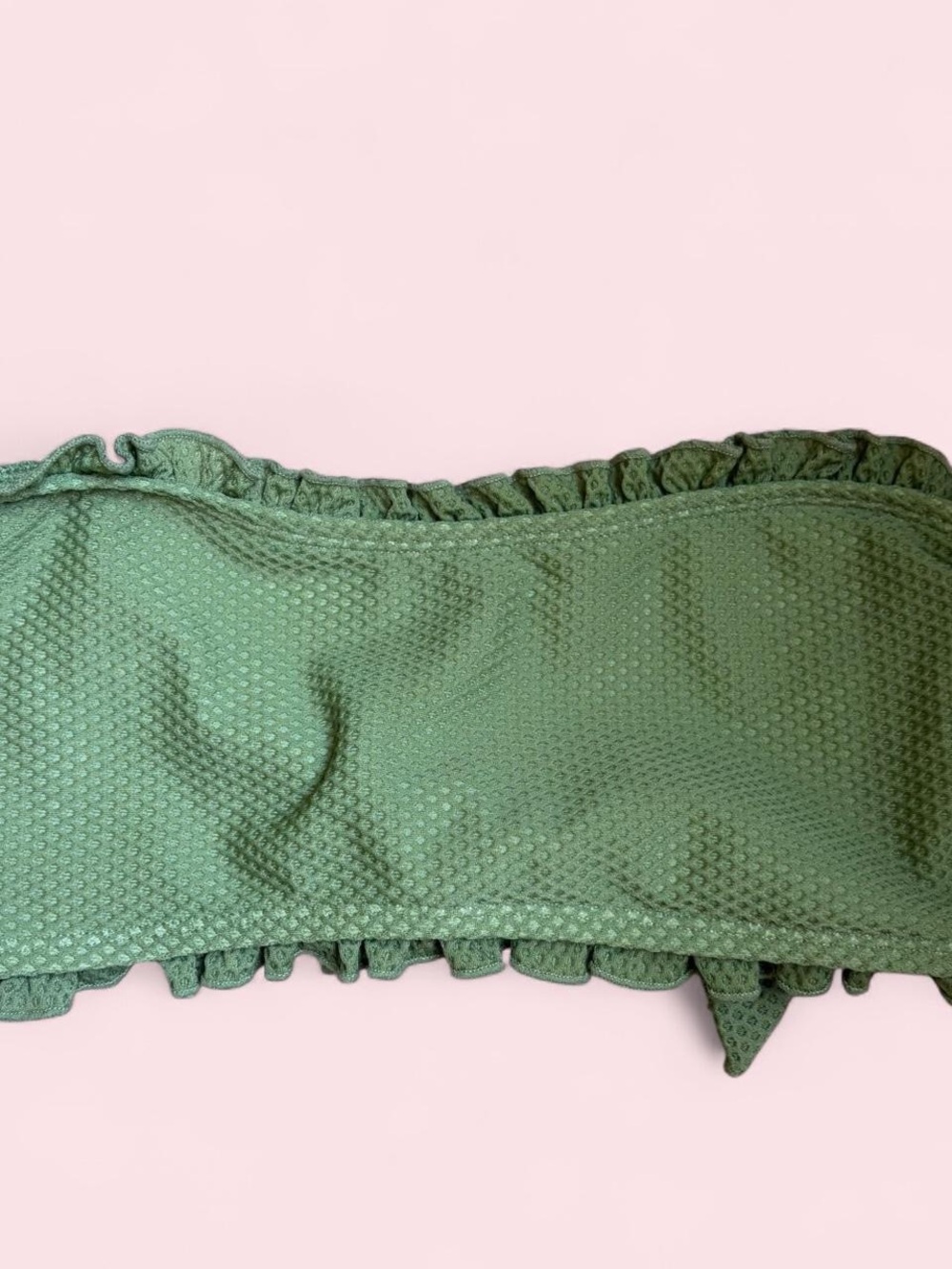 Green Ruffled Bandeau Bikini Top